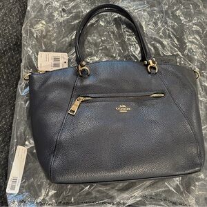 Coach Navy Pebble Leather Satchel with Gold Accents & crossbody strap
